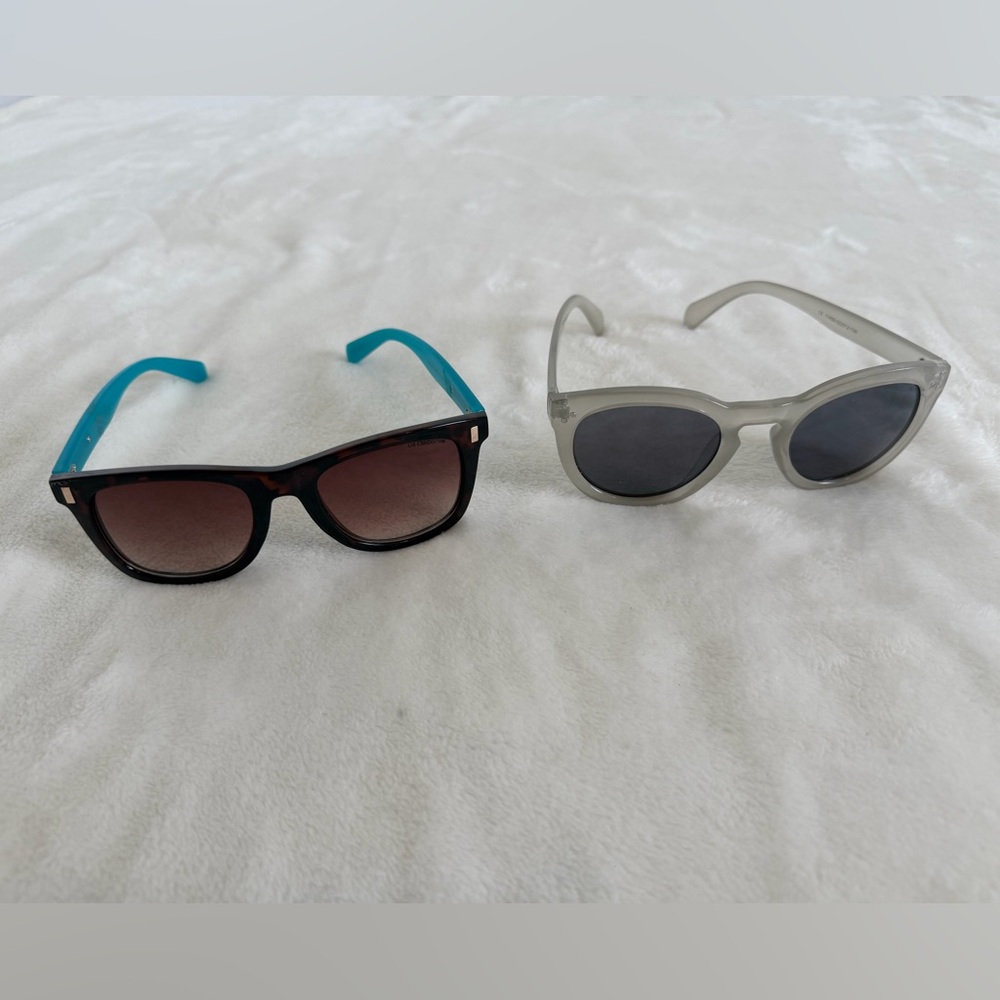 2 Pair Sunglasses.  Liz Claiborne blue and black and unknown brand gray/taupe